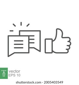 likes with comment icon. Hand thumb gesture for give like or positive feedback and square bubble chat for write message in social media app. Vector illustration. Design on white background. EPS10