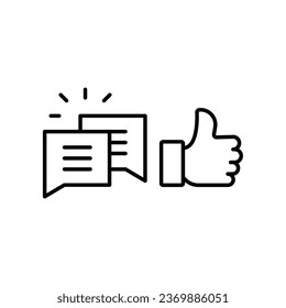 mit Kommentar-Symbol. Hand Daumen Geste für ein positives oder positives Feedback und quadratischen Blasen-Chat für die Nachricht in Social Media App. Vektorgrafik. Design auf weißem Hintergrund. EPS10