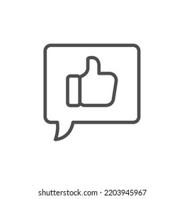 Likes with comment icon line symbol. Premium quality isolated feedback element in trendy style. Bubble speech talk with thumb up line icon. Testimonials and customer relationship management concept.