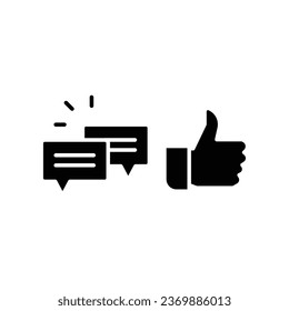 likes with comment icon solid symbol. Approve symbol in dialog forum community. social media equipment sign for give positive feedback and like. Vector illustration. Design on white background. EPS10