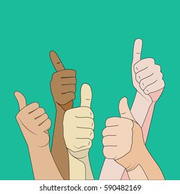 Likes crowd hands gesture, cartoon flat illustration on color background