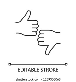 Likes And Dislikes Linear Icon. Positive, Negative Feedback. Thin Line Illustration. Reviews. Thumbs Up And Down Hand Gesture. Contour Symbol. Vector Isolated Outline Drawing. Editable Stroke