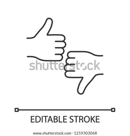 Likes and dislikes linear icon. Positive, negative feedback. Thin line illustration. Reviews. Thumbs up and down hand gesture. Contour symbol. Vector isolated outline drawing. Editable stroke