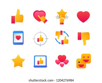 Likes and dislikes - set of flat design style icons