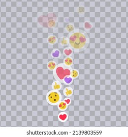 Likes flying up for stories and live streams. Colorful like and thumb icons for social media ui. Vector illlustration isolated in transparent background