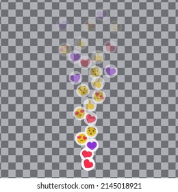 Likes flying up for stories and live streams. Colorful like and thumb icons for social media ui. Vector illlustration isolated in transparent background