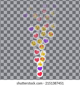 Likes flying up for stories and live streams. Colorful like and thumb icons for social media ui. Vector illlustration isolated in transparent background