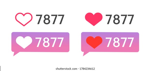 Likes and followers counter for social network activity notification notice bubble design vector flat symbol