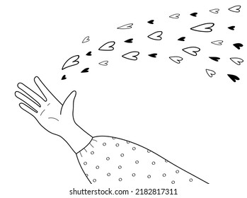 Le gusta dar un vector de concepto en estilo doodle. Den los corazones como amor, impresión, amistad. A los seguidores les gusta el contenido de las redes sociales. Gracias, firma. Dale, comparte amor. Icono de voluntarios.