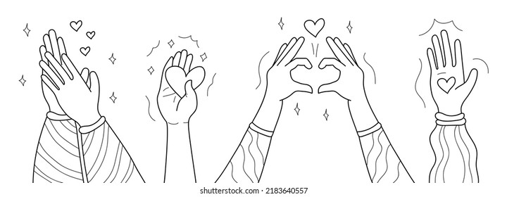 Likes giving concept vector in doodle style. Give hearts as love, impression, friendship. Followers like content in social net. Thank you sign. Give, share love. Volunteers icon.