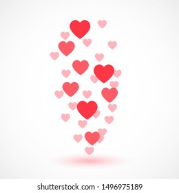 Likes, hearts for live stream video. Flying red hearts, likes on a white background. Web elements, app, ui. Social media concept. Vector illustration. EPS 10