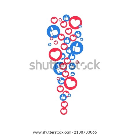 Likes hearts and thumbs flying up for stories and live streams. Like and thumbs icons for social media ui. Vector illlustration isolated in white background