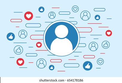 Likes and loves symbols, social sites user concept, vector illustration
