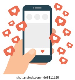 Le gusta el icono de notificación vector dejar el smartphone sobre fondo blanco, símbolo de amor para su diseño, sitio web, logotipo, aplicación