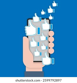 Likes on the screen of a smartphone in hand