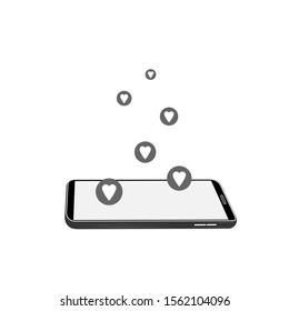 Likes on your smartphone. Icons of hearts. Vector illustration
