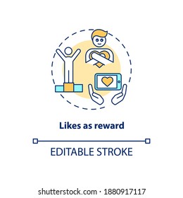 Likes as reward concept icon. Social media addiction idea thin line illustration. Brain affection. Modern communication form. Vector isolated outline RGB color drawing. Editable stroke
