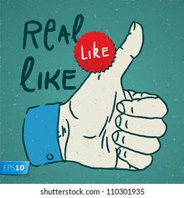 Like/Thumbs Up Symbol Hand Drawn, Vector Eps10 Illustration.