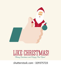 Like/Thumbs Up symbol icon with Santa Claus, vector Eps 10 illustration. Icon for Christmas Party and for New Year