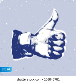 Like/Thumbs Up symbol on a grey background, vector Eps10 illustration.