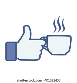 Like/Thumbs up/Hand hold Coffee cup icon. Social media logo network isolated vector sticker