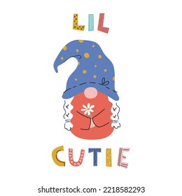 Lil cutie lettering with cute cartoon female character