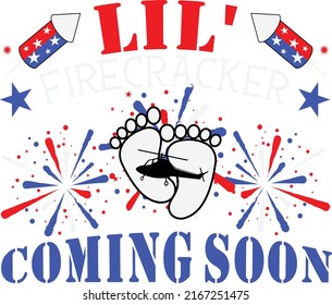 Lil' Firecracker Coming Soon pregnancy announcement design for 4th of July