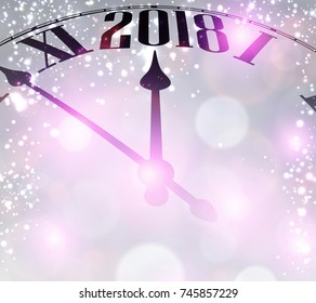 Lilás 2018 Ano Novo fundo com relógio. Ilustração vetorial.