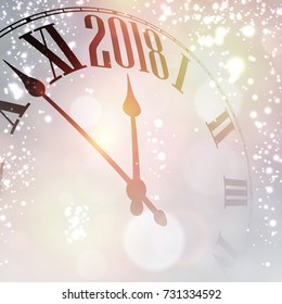 Lilac 2018 New Year shining background with clock. Vector illustration.
