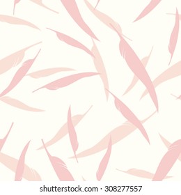 Lilac Abstract Seamless Pattern with Feathers on Bright Background. Vector Illustration. Eps 10.