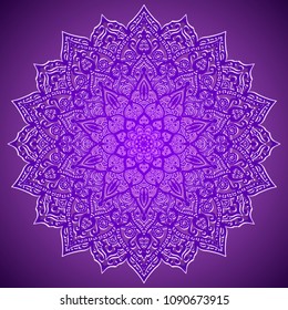 Lilac arabesque Mandala. Decorative round geometric ornament. T-shirt and greeting card design. Hand drawn ornament. Islam, Arabic, Indian style