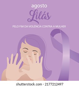 Lilac august for the end of violence against women. August awareness purple ribbon campaign vector.