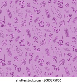 Lilac background with purple hand drawn decorative floral elements