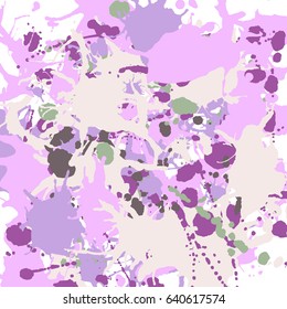 Lilac beige green ink paint splashes vector colorful background square
