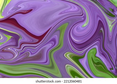 Lilac blue with green wavy vector background, acrylic fluid flow. Purple curved line.