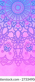 Lilac Blue Mandala Pattern on white background. Horizontal banner.