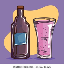 frasco de lilac y par de bebidas de vidrio