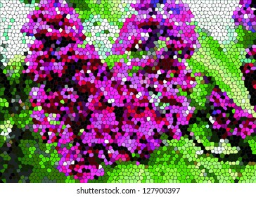 Lilac branch in form of heart on background of green leaves