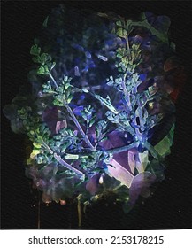 lilac branches scratched old background night light
