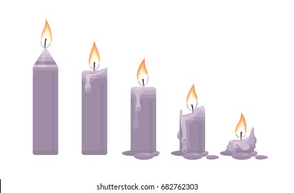 Lilac burning candles. Vector flat illustration on white background.
