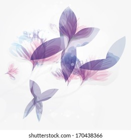 Lilac Butterflies in floral garden / Romantic watercolor card