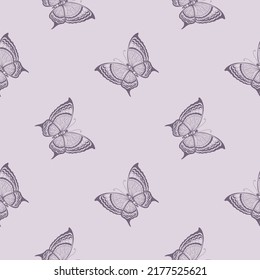 Lilac Schmetterlinge nahtlos Muster. Vektorgrafik. Violettfarben.