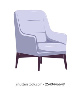 Lilac classic armchair in flat design. Light purple furniture for interior. Vector illustration isolated.