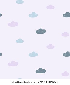 Lilac clouds seamless vector pattern. Cute purple background