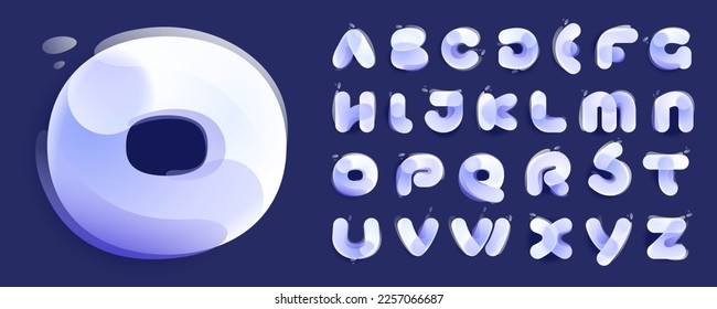 Lilac colored Alphabet in Glassmorphism style. Overlapping lines initial. Icons with glow, gradient, splashes. Frosted transparent blur emblem. Perfect for app, modern design, vibrant advertising.