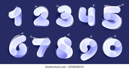 Lilac colored numbers set in Glassmorphism style. Overlapping lines logos. Icon with glow, gradient, splashes. Frosted transparent blur emblem. Perfect for app, modern design, vibrant advertising.
