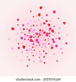 Lilac Confetti Hintergrund rosafarbener Vektorgrafik. Grußkartenherz. Zender sinkender Hintergrund. Rotes Herz isoliertes Muster. Purple Shape Illustration.
