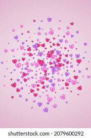 Lilac Confetti Background Pink Vector. Isolated Illustration Heart. Tender Congratulation Frame. Pinkish Confetti Present Texture. Red Amour Backdrop.