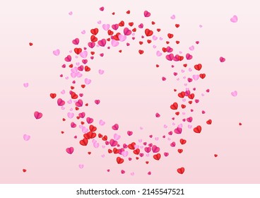 Lilac Confetti Background Pink Vector. Party Frame Heart. Tender Amour Illustration. Violet Heart Isolated Backdrop. Red Sweetheart Pattern.