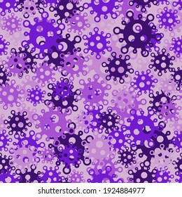 Lilac Coronavirus 2019-ncov pandemic flu Microscopic view of the virus cell. Microscopic cartoon colored bacteria and bacillus seamless pattern background.